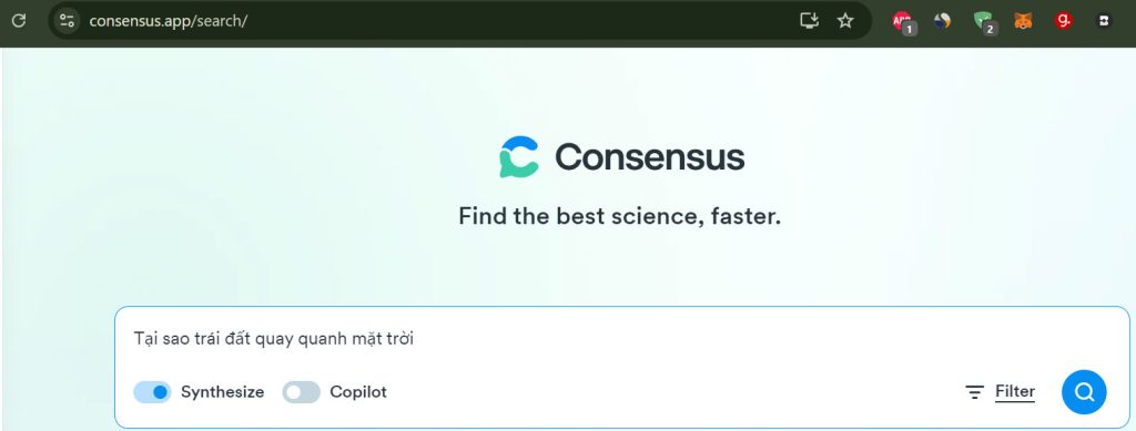 Cách sử dụng công cụ Consensus để tìm kiến kiến thức và nghiên cứu khoa học bằng AI 3