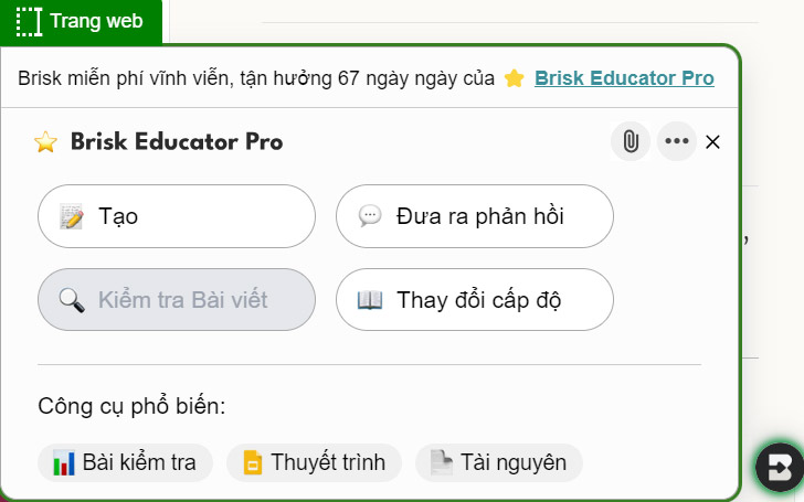 Cách tạo nhanh bài kiểm tra với BriskTeaching 3