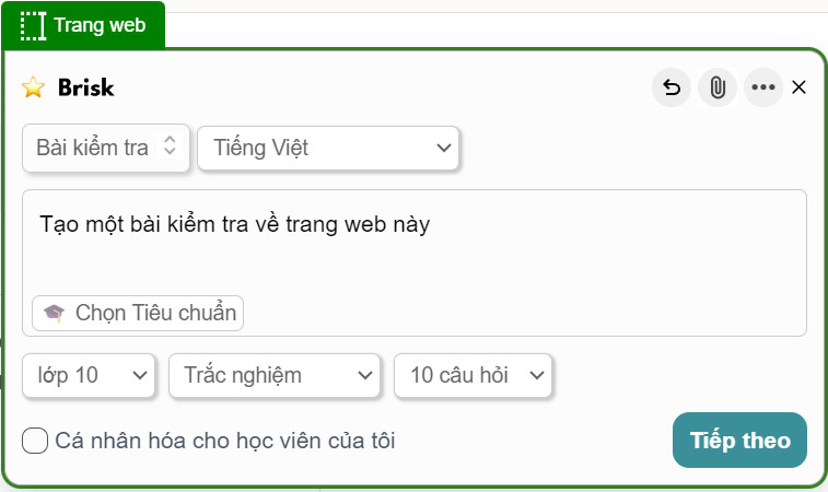 Cách tạo nhanh bài kiểm tra với BriskTeaching 4