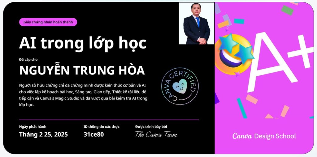 Khóa học ứng dụng AI vào lớp học trên Canva có Chứng nhận