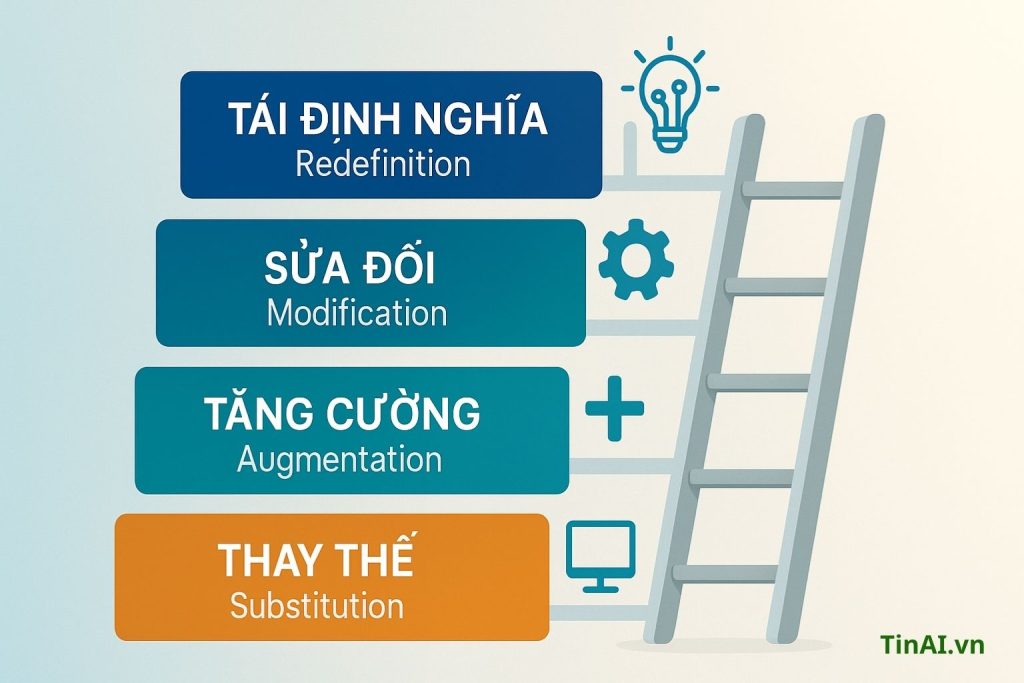 Mô hình SAMR với 4 cấp độ Thay thế, Tăng cường, Sửa đổi, Định nghĩa lại trong ứng dụng công nghệ giáo dục 1